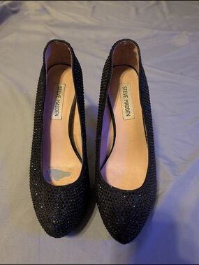 Steve Madden Black Crystal-Accented Pointed Toe Flats